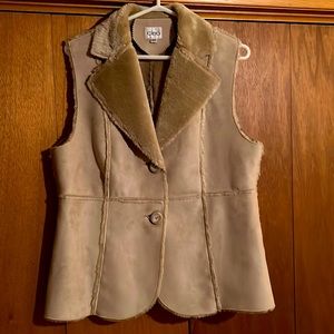 Cleo Faux Suede Shearling vest - tan